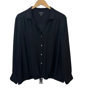 J. Jill Wearever Collection Flowy Top‎ Blouse Women's XL Black Hem Cinch Tie